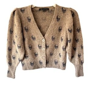 Skull Cashmere Roza 100% Cashmere Puff Sleeve Button Front Cardigan Medium